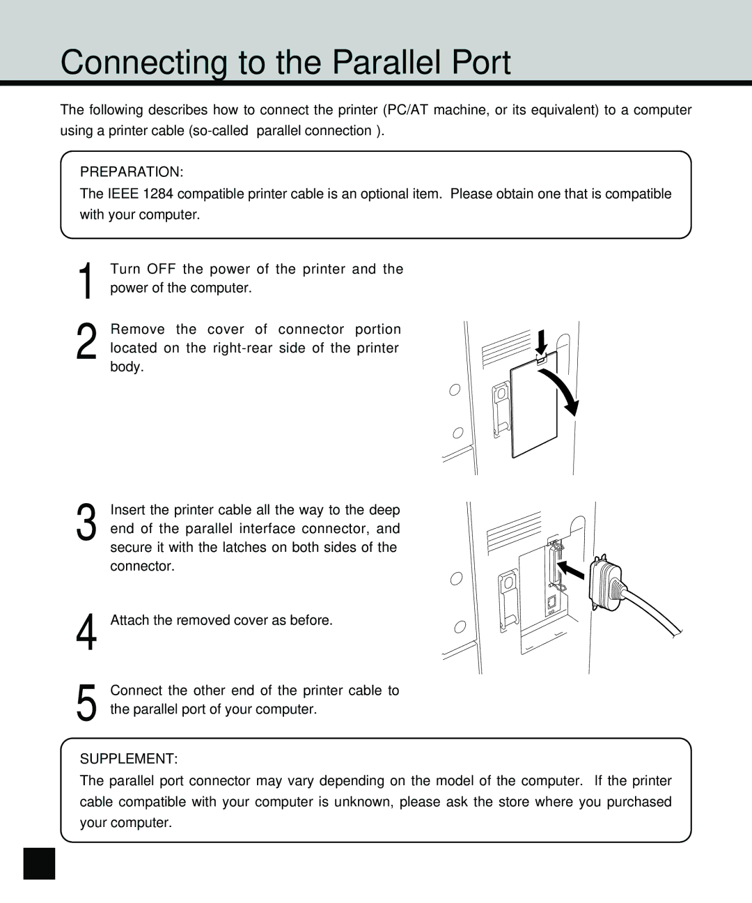 Toshiba GA-1140 manual Connecting to the Parallel Port, Preparation 