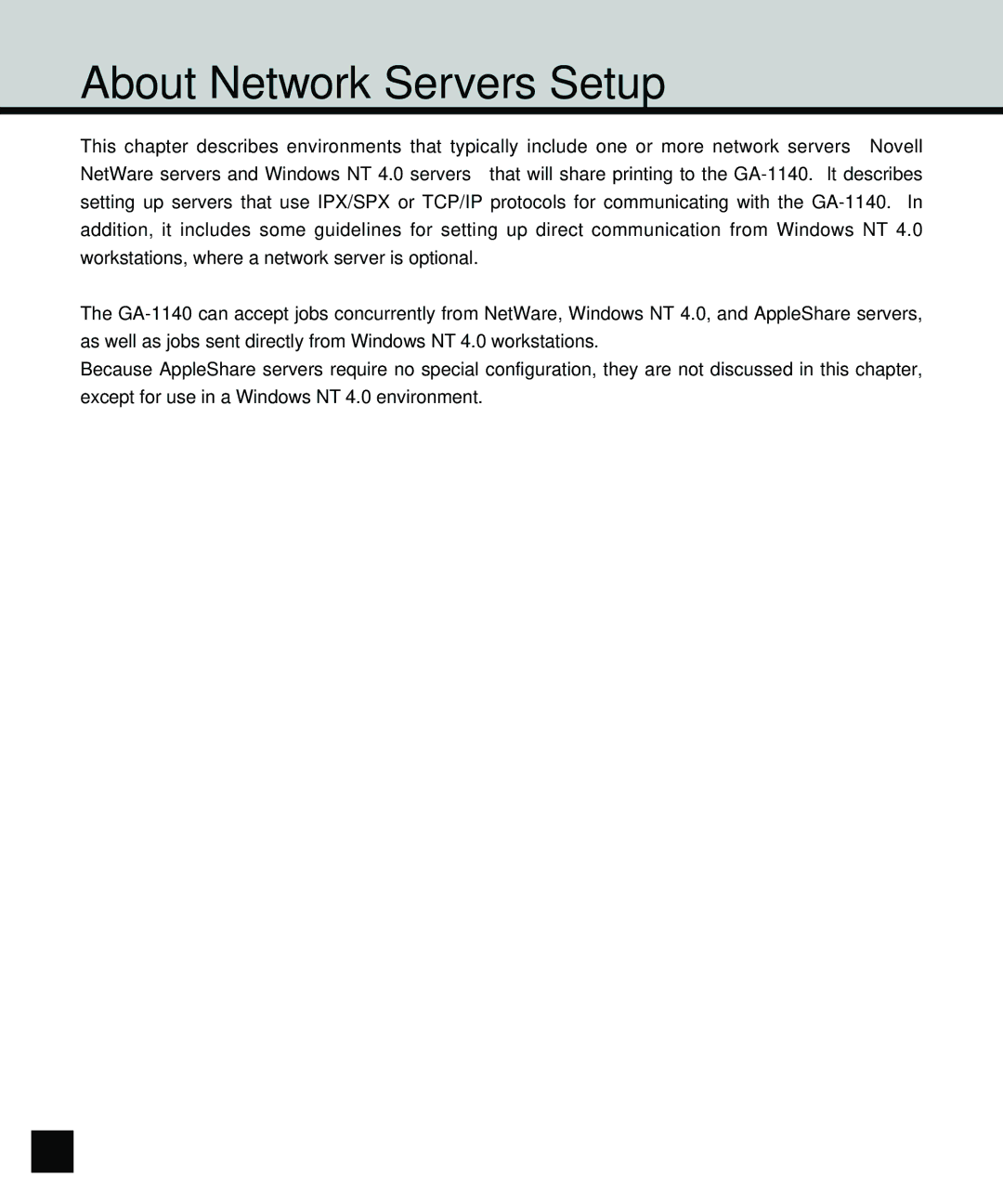 Toshiba GA-1140 manual About Network Servers Setup 