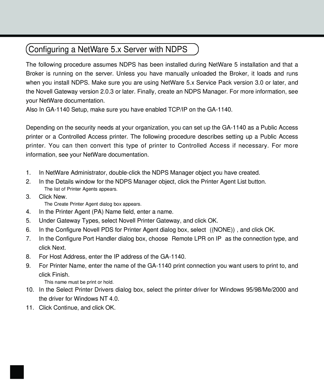 Toshiba GA-1140 manual Configuring a NetWare 5.x Server with Ndps 