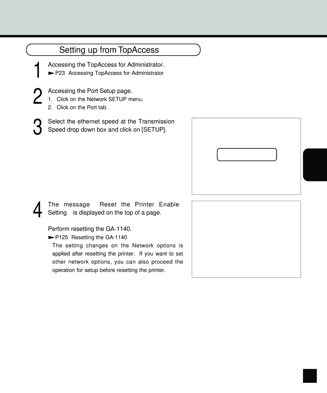 Toshiba GA-1140 manual Setting up from TopAccess, Accessing the TopAccess for Administrator, Accessing the Port Setup 