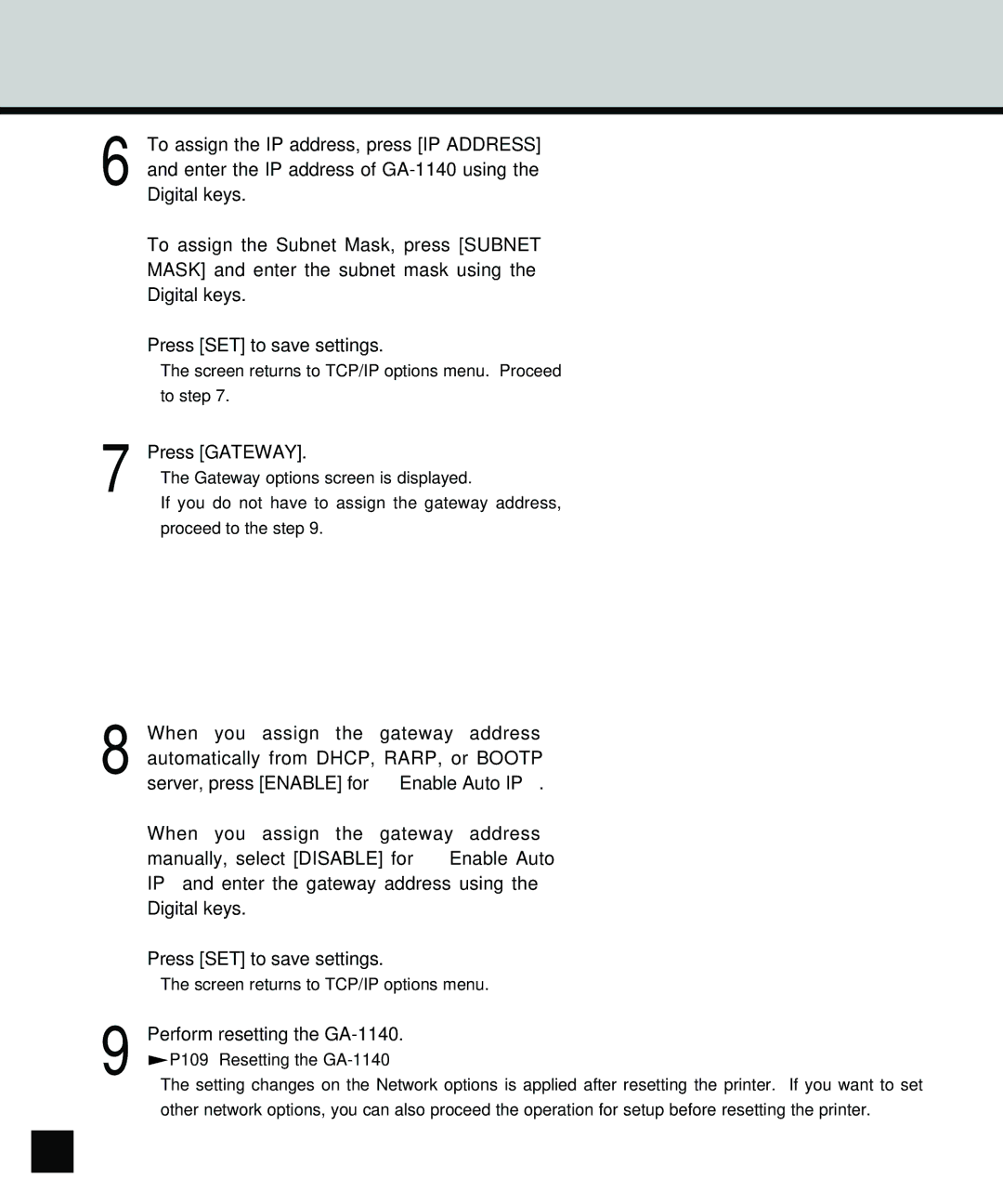 Toshiba manual Press Gateway, Perform resetting the GA-1140 