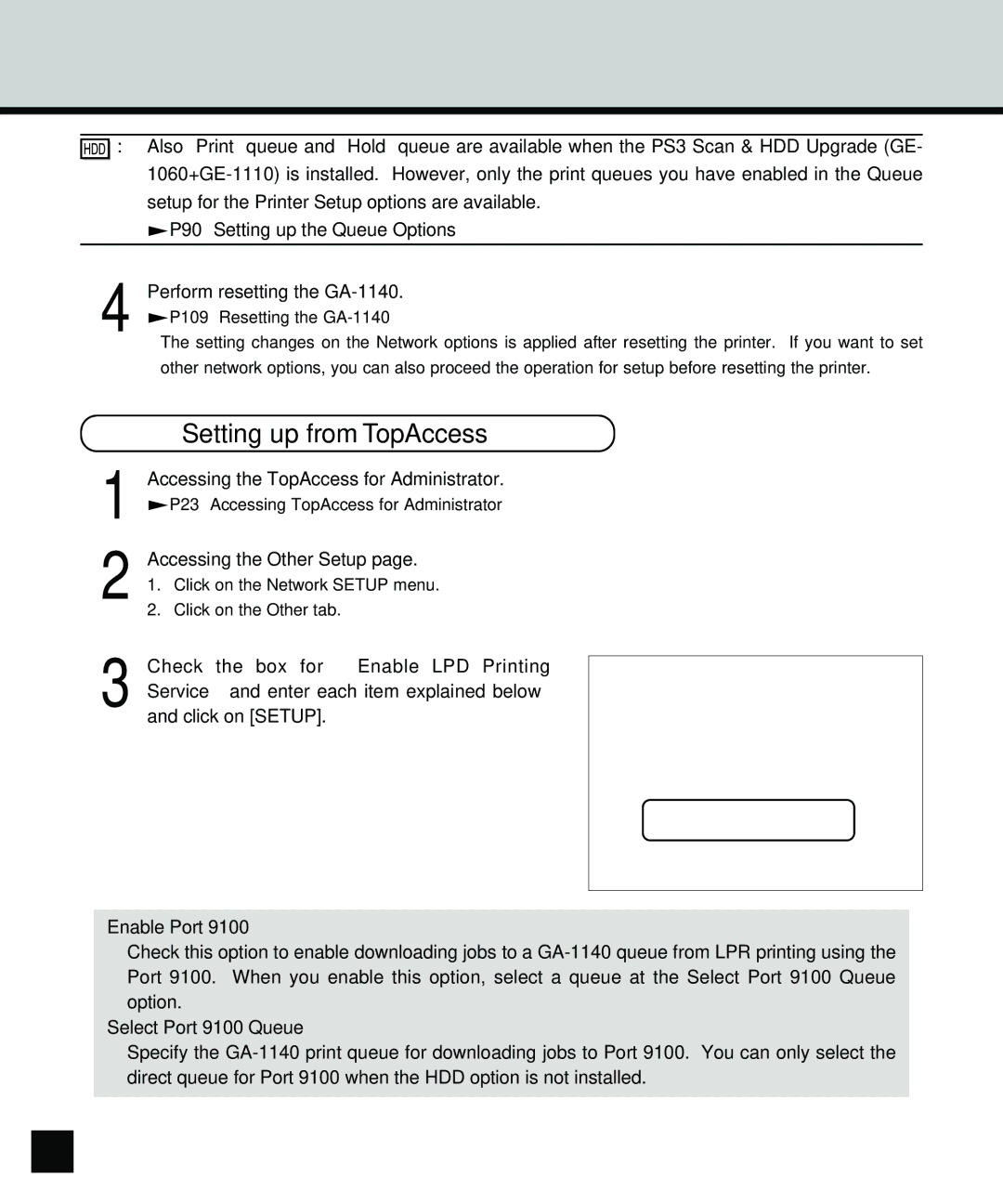 Toshiba GA-1140 manual Setting up from TopAccess 