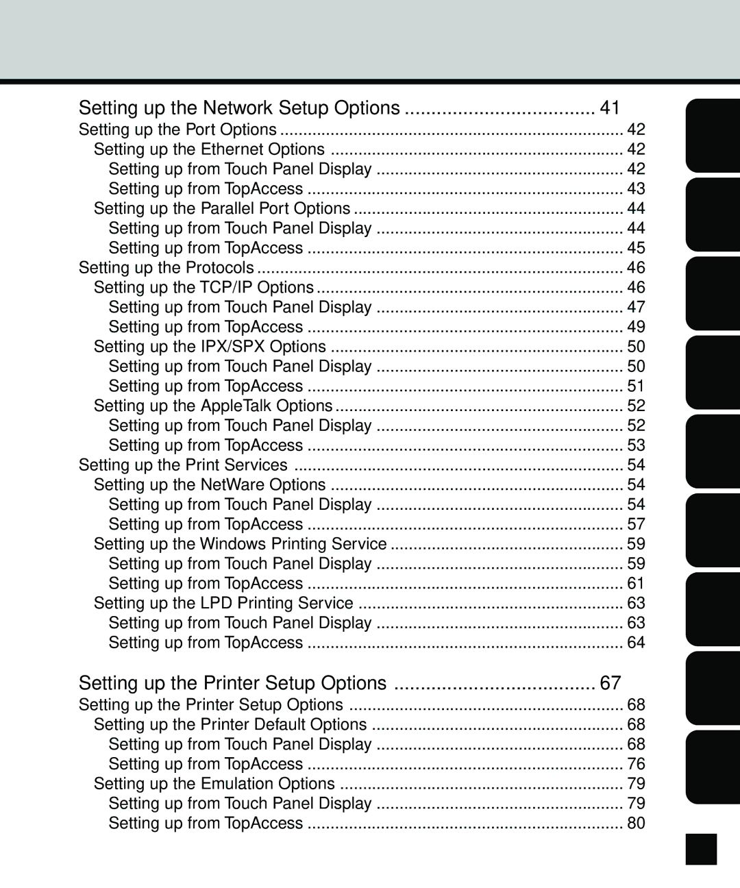 Toshiba GA-1140 manual Setting up the Printer Setup Options, Setting up the Network Setup Options 