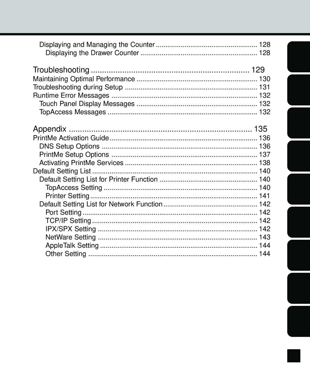 Toshiba GA-1140 manual Troubleshooting, Appendix 