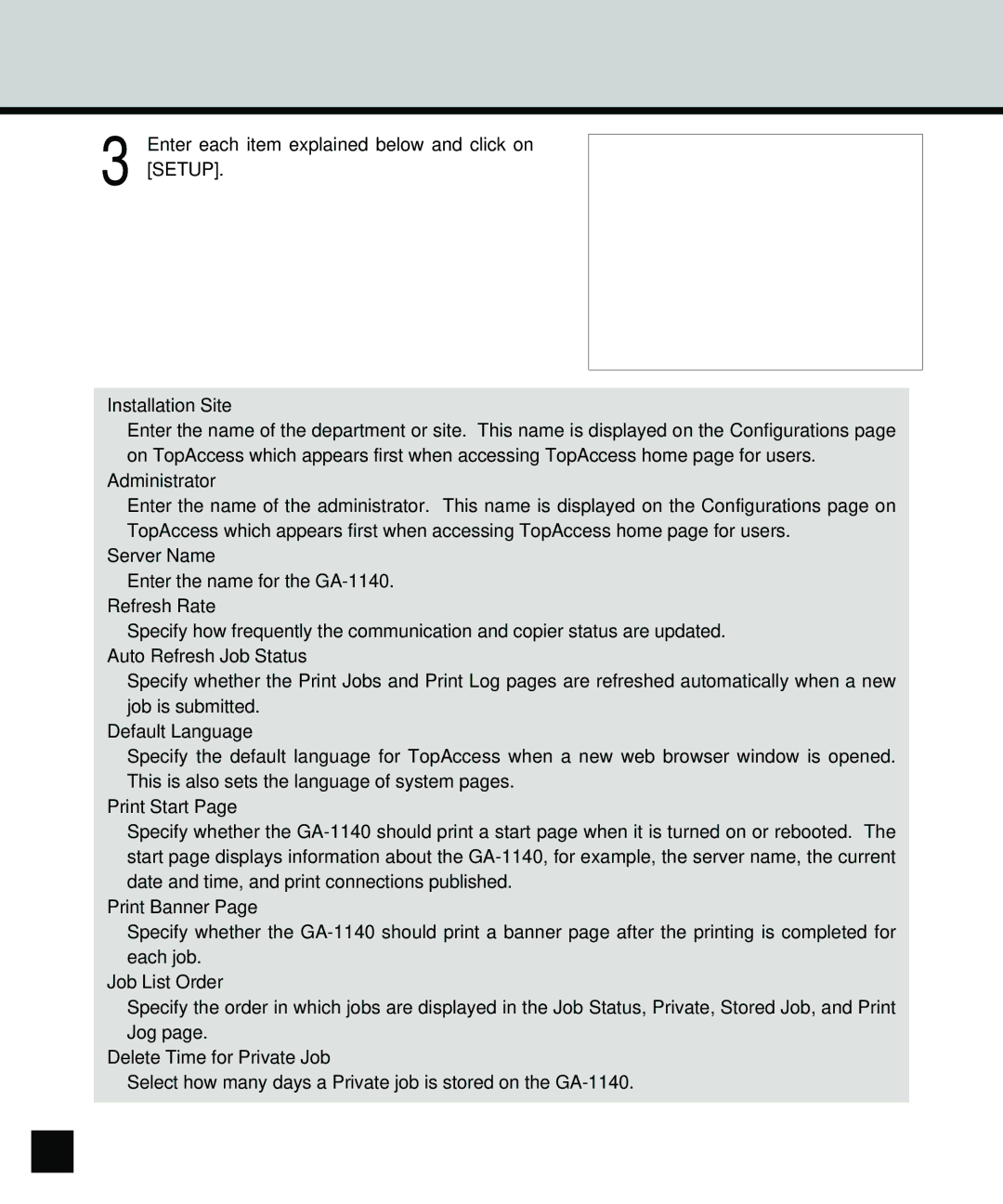 Toshiba GA-1140 manual Administrator, Refresh Rate, Auto Refresh Job Status, Default Language, Job List Order 