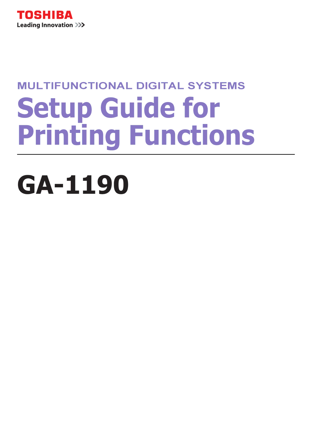 Toshiba GA-1190 setup guide Setup Guide for Printing Functions 