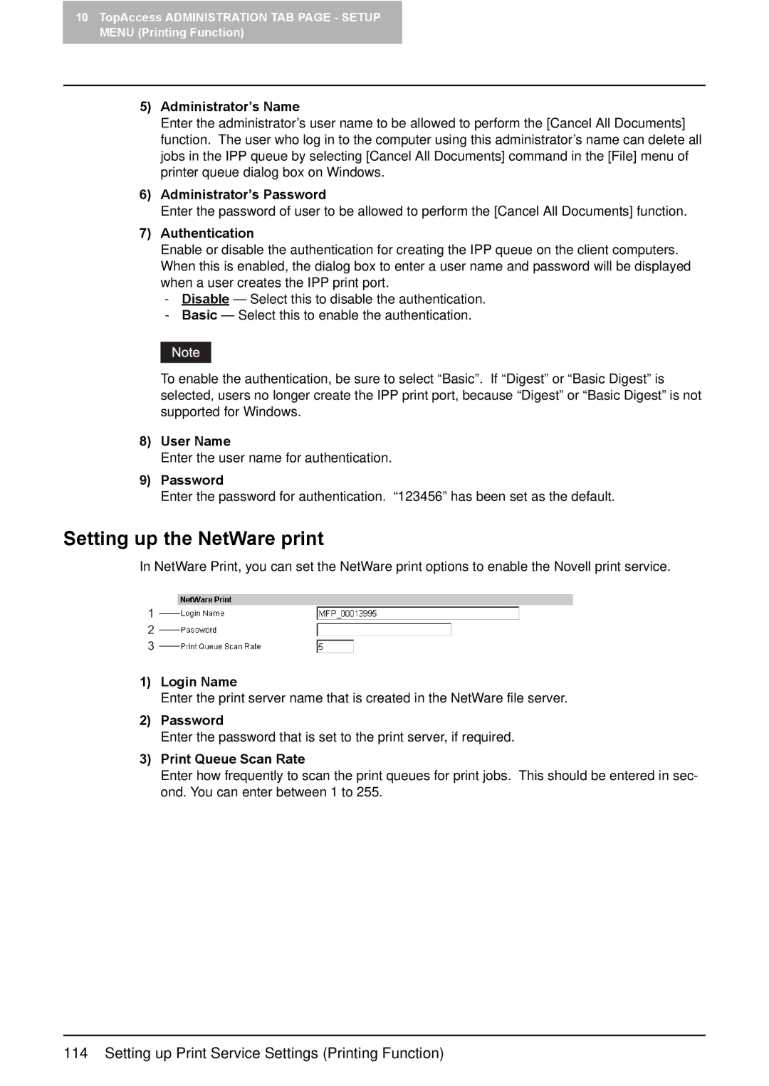 Toshiba GA-1190 setup guide Setting up the NetWare print 