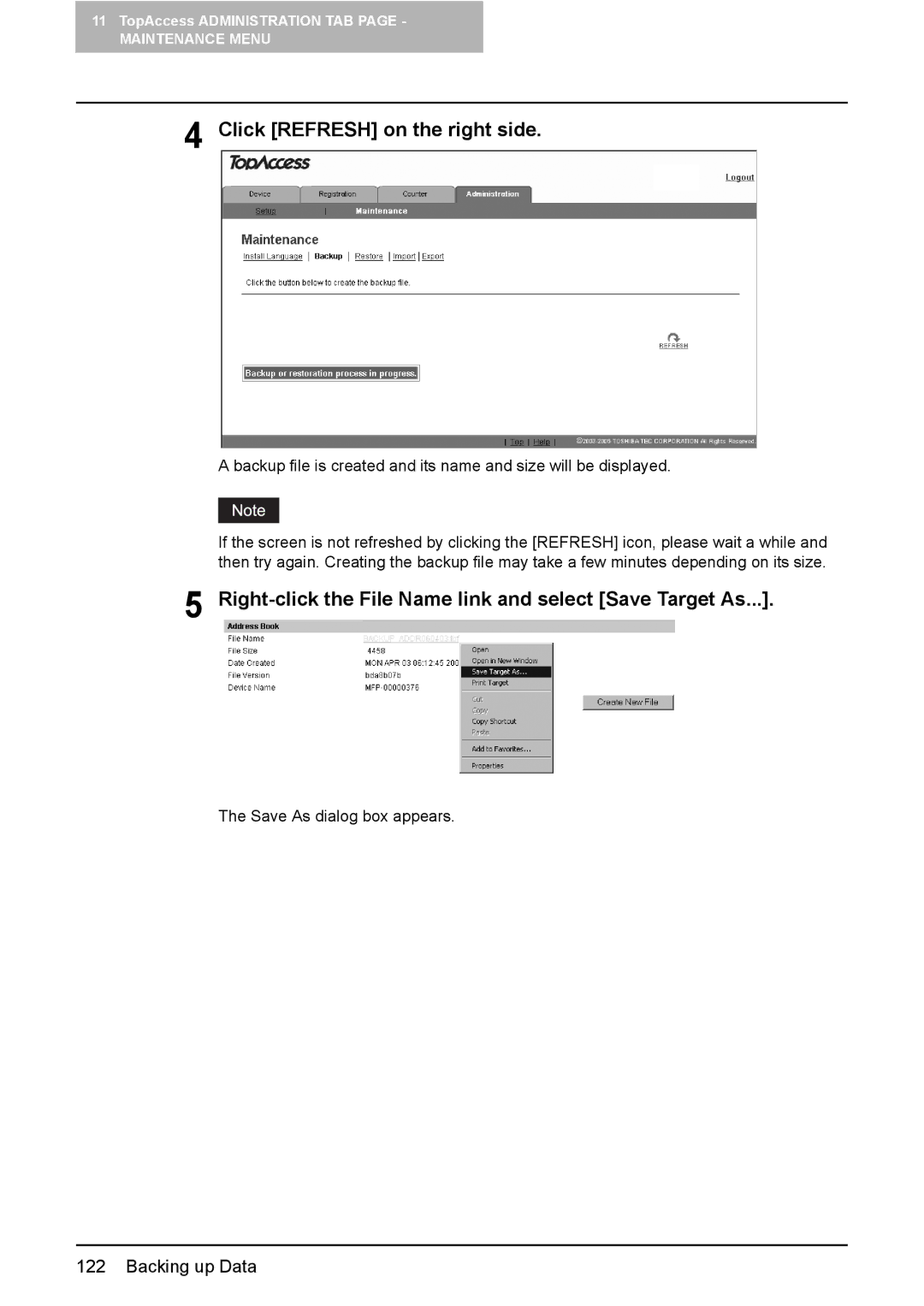 Toshiba GA-1190 setup guide Click Refresh on the right side, Right-click the File Name link and select Save Target As 