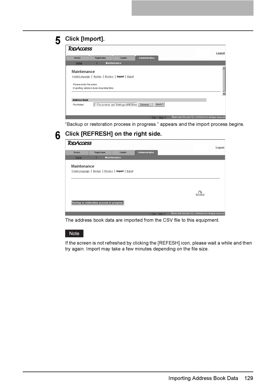 Toshiba GA-1190 setup guide Click Import, Click Refresh on the right side 