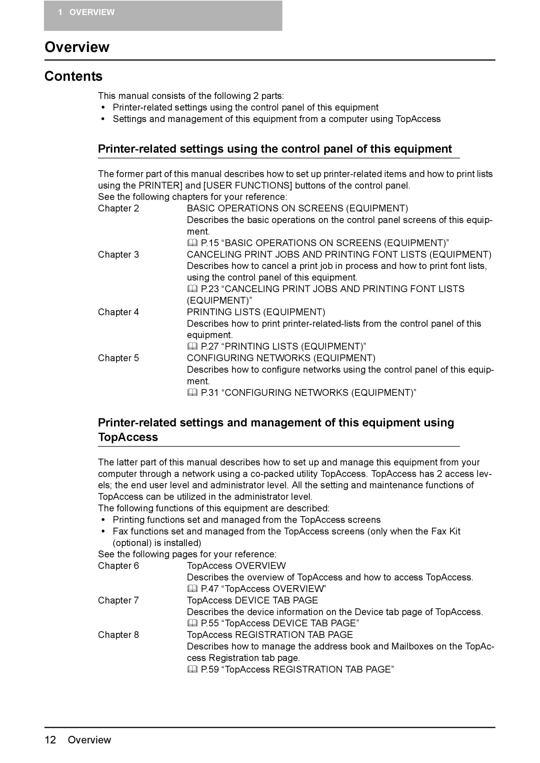 Toshiba GA-1190 setup guide Overview, Contents 