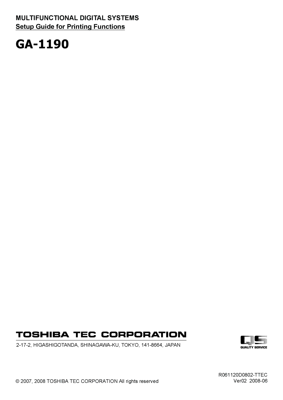 Toshiba GA-1190 setup guide 