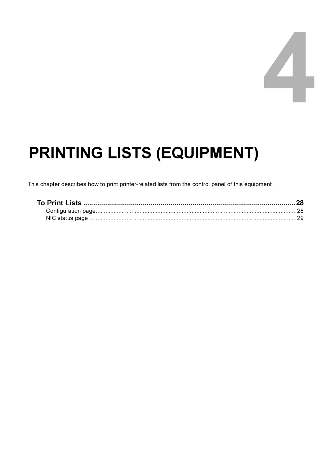 Toshiba GA-1190 setup guide Printing Lists Equipment, To Print Lists 