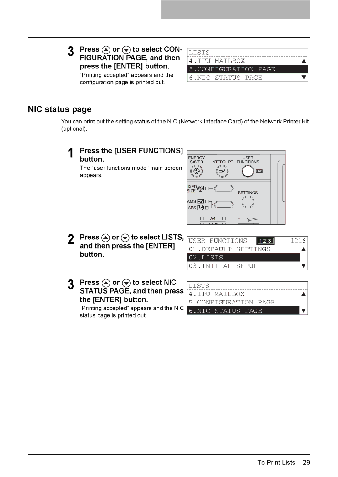 Toshiba GA-1190 setup guide NIC status 