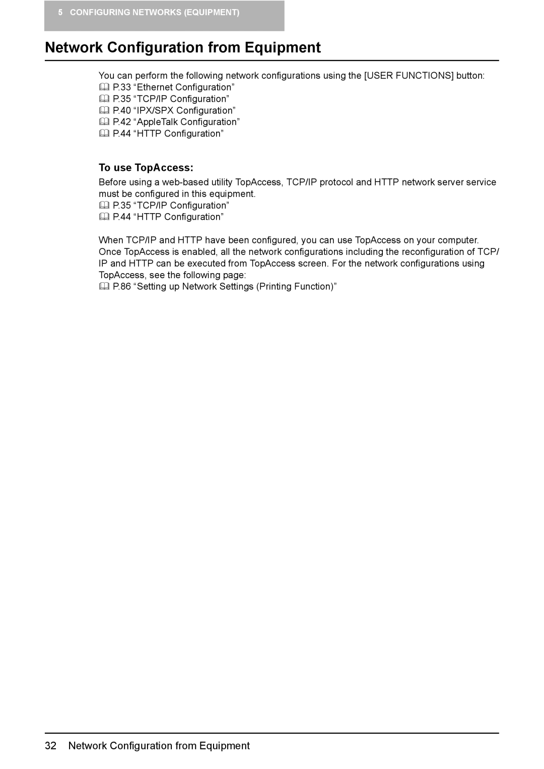 Toshiba GA-1190 setup guide Network Configuration from Equipment, To use TopAccess 