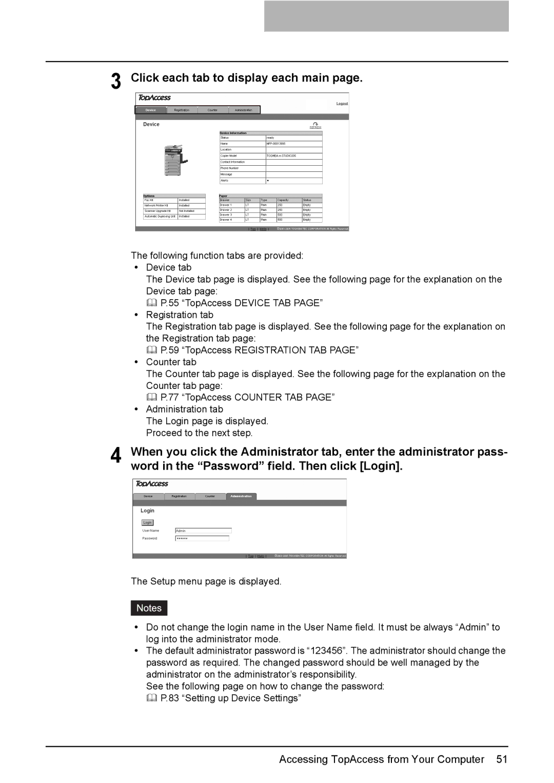 Toshiba GA-1190 setup guide Click each tab to display each main 