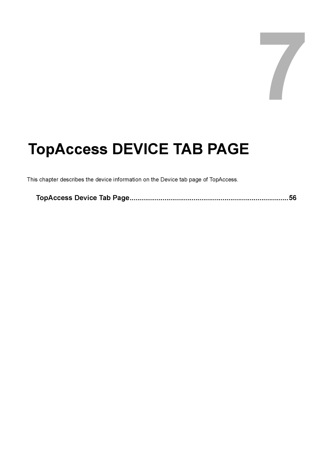 Toshiba GA-1190 setup guide TopAccess Device TAB, TopAccess Device Tab 