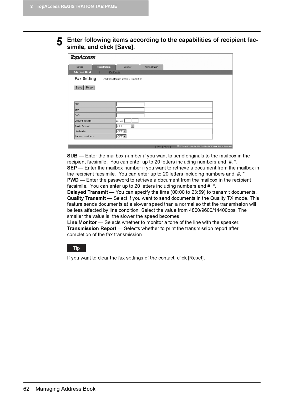 Toshiba GA-1190 setup guide Managing Address Book 