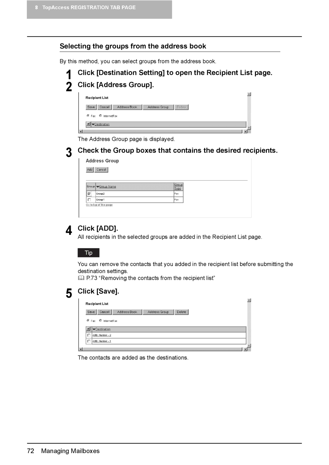 Toshiba GA-1190 setup guide Selecting the groups from the address book 