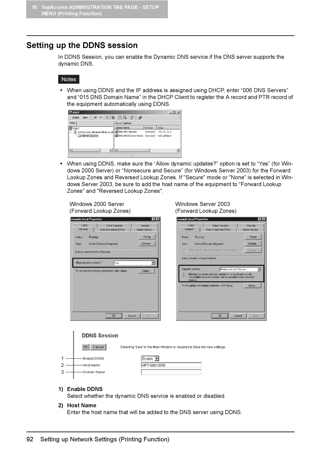 Toshiba GA-1190 setup guide Setting up the Ddns session, Enable Ddns, Host Name 