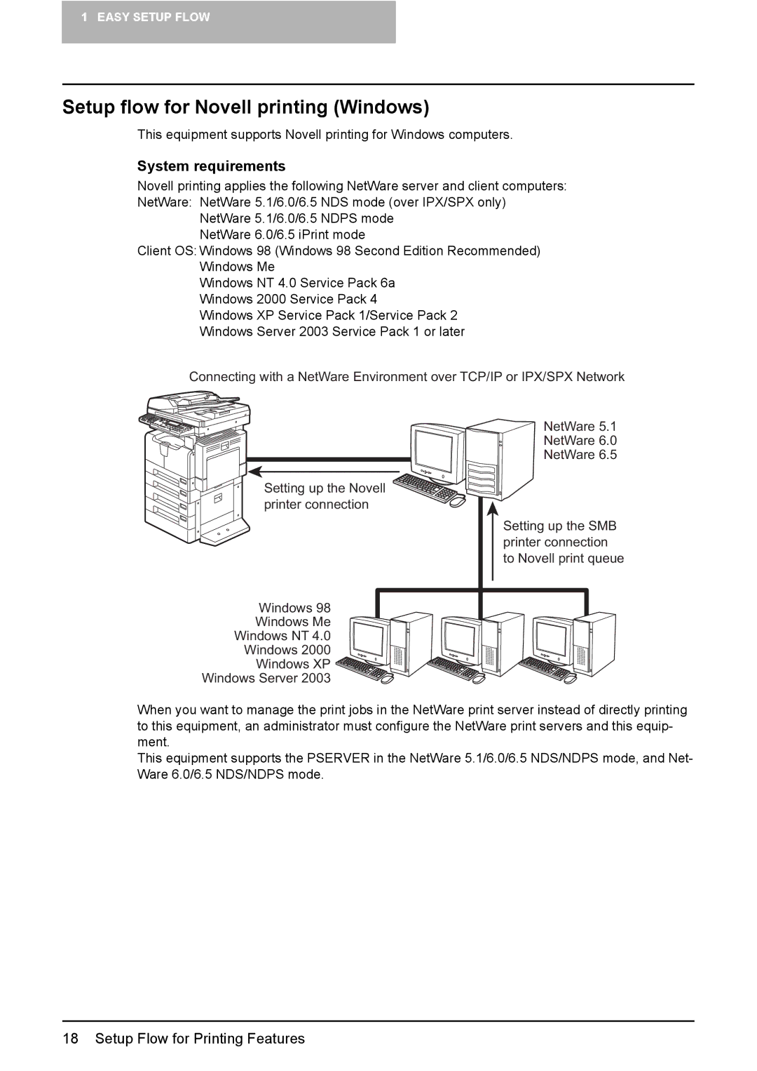 Toshiba GA-1190 manual Setup flow for Novell printing Windows, System requirements 