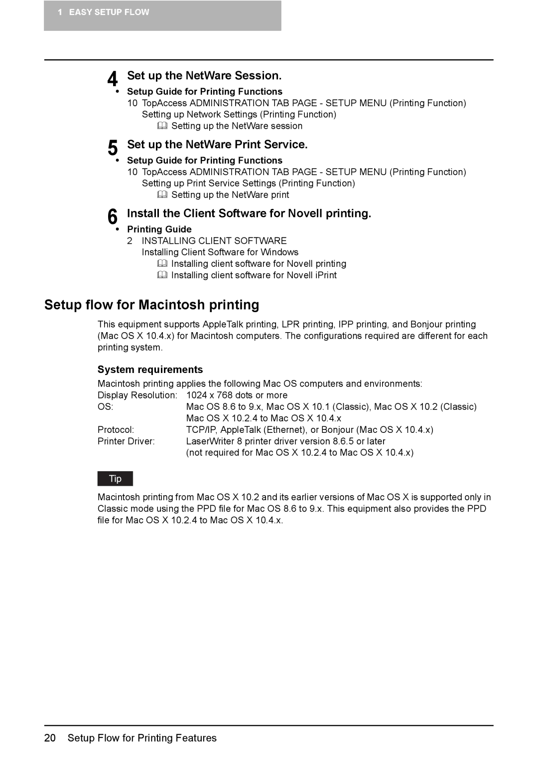 Toshiba GA-1190 manual Setup flow for Macintosh printing, Set up the NetWare Session, Set up the NetWare Print Service 