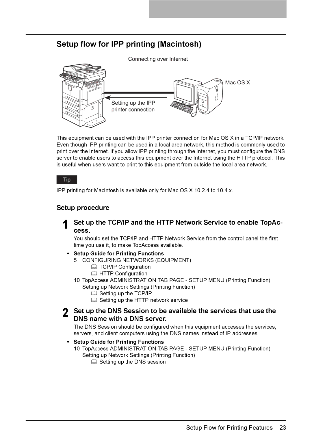 Toshiba GA-1190 manual Setup flow for IPP printing Macintosh 