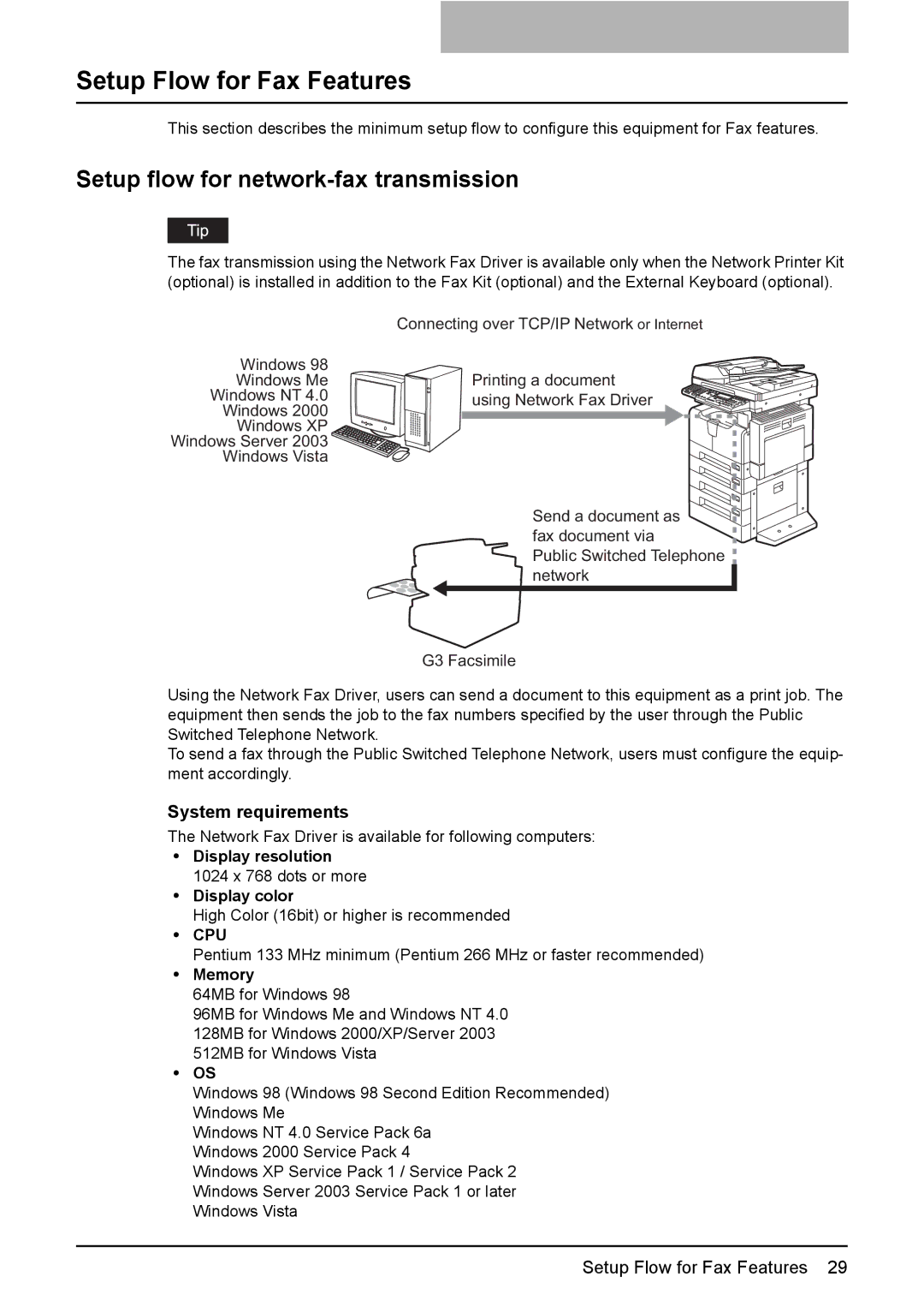 Toshiba GA-1190 manual Setup Flow for Fax Features, Setup flow for network-fax transmission 