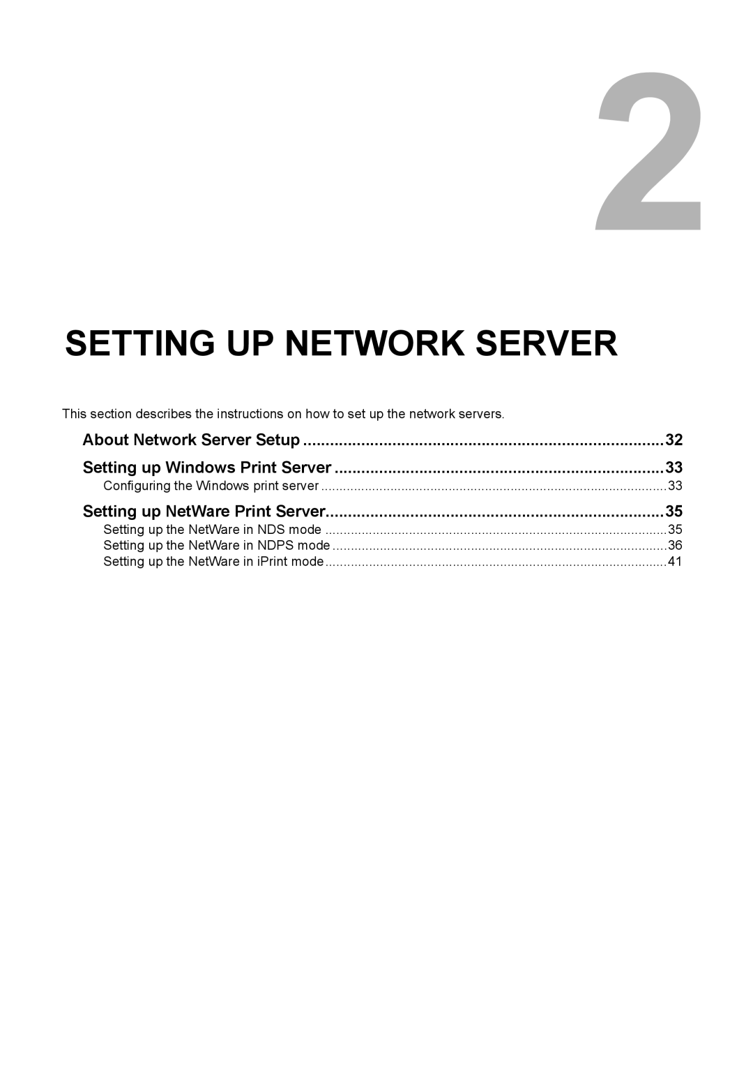 Toshiba GA-1190 manual Setting UP Network Server, About Network Server Setup Setting up Windows Print Server 