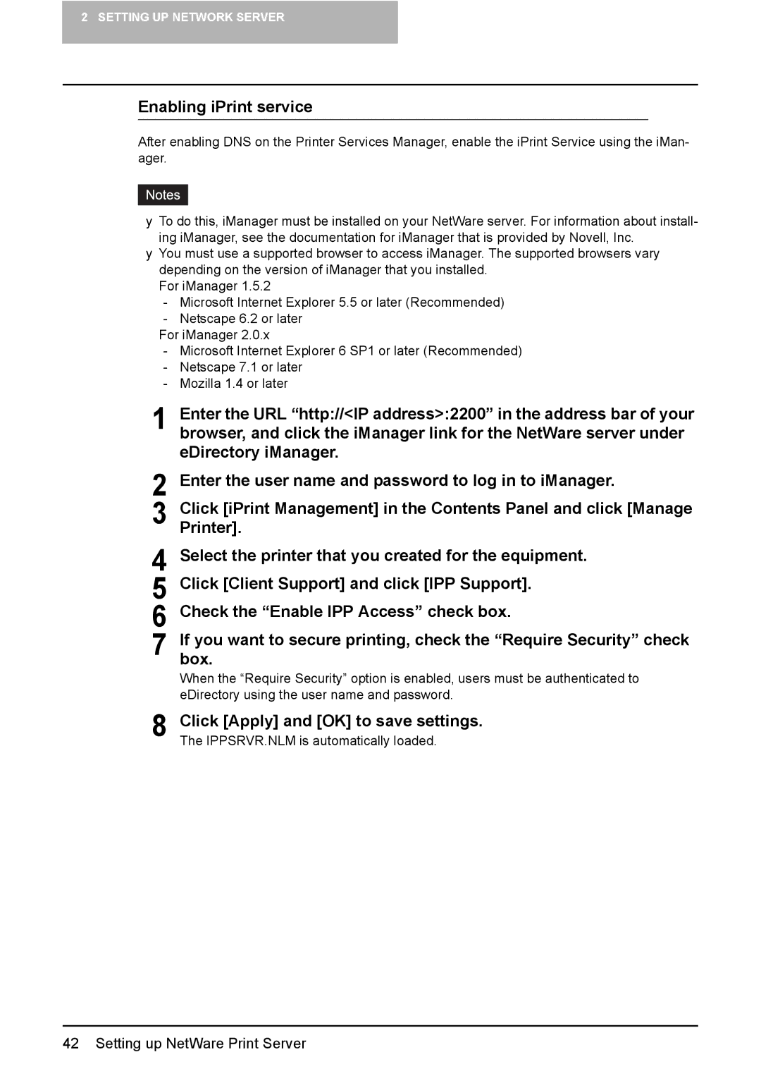 Toshiba GA-1190 manual Enabling iPrint service 