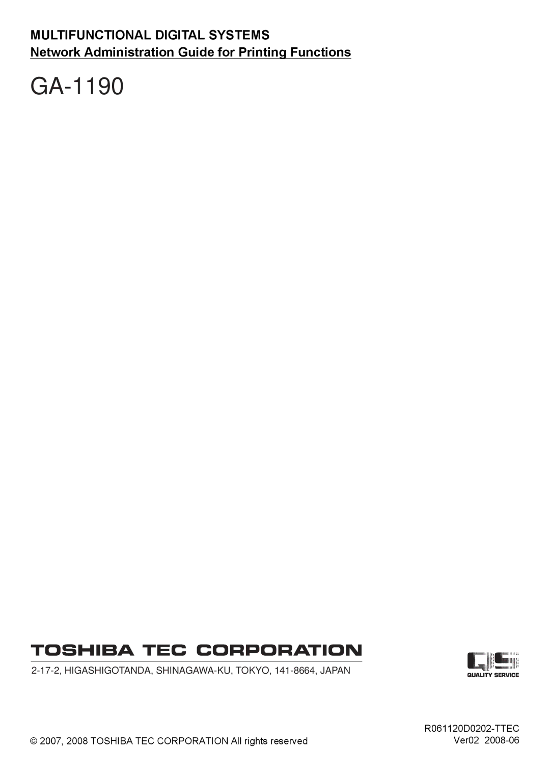 Toshiba GA-1190 manual 