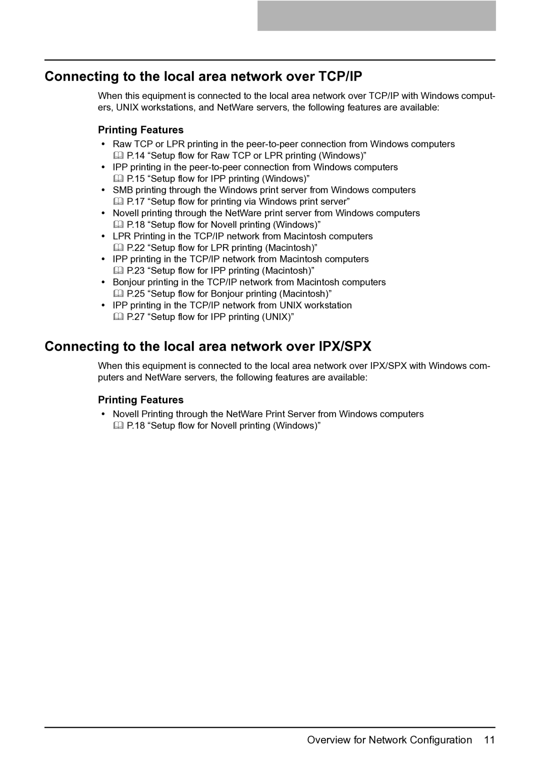 Toshiba GA-1191 manual Connecting to the local area network over TCP/IP, Connecting to the local area network over IPX/SPX 