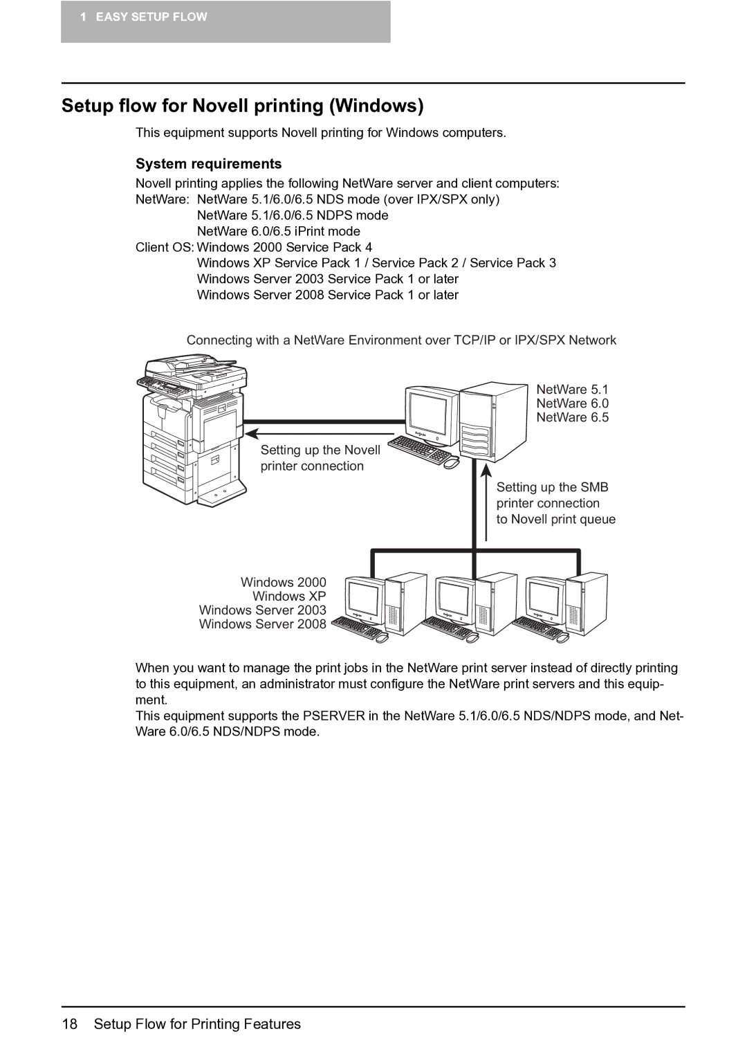 Toshiba GA-1191 manual Setup flow for Novell printing Windows, System requirements 