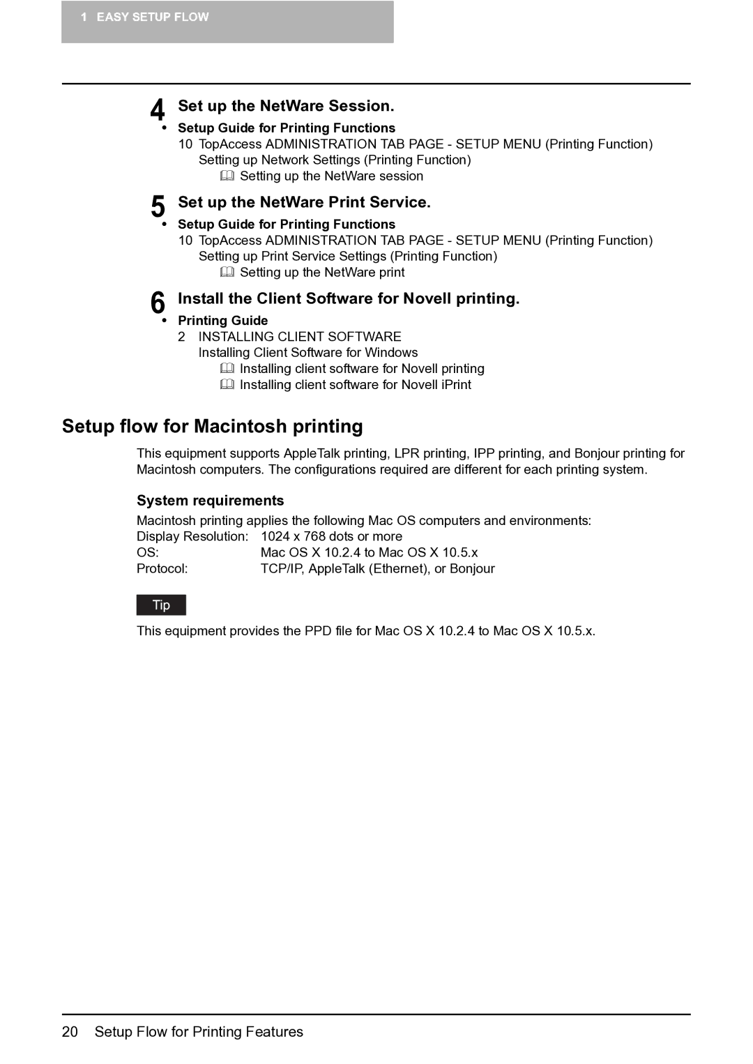 Toshiba GA-1191 manual Setup flow for Macintosh printing, Set up the NetWare Session, Set up the NetWare Print Service 