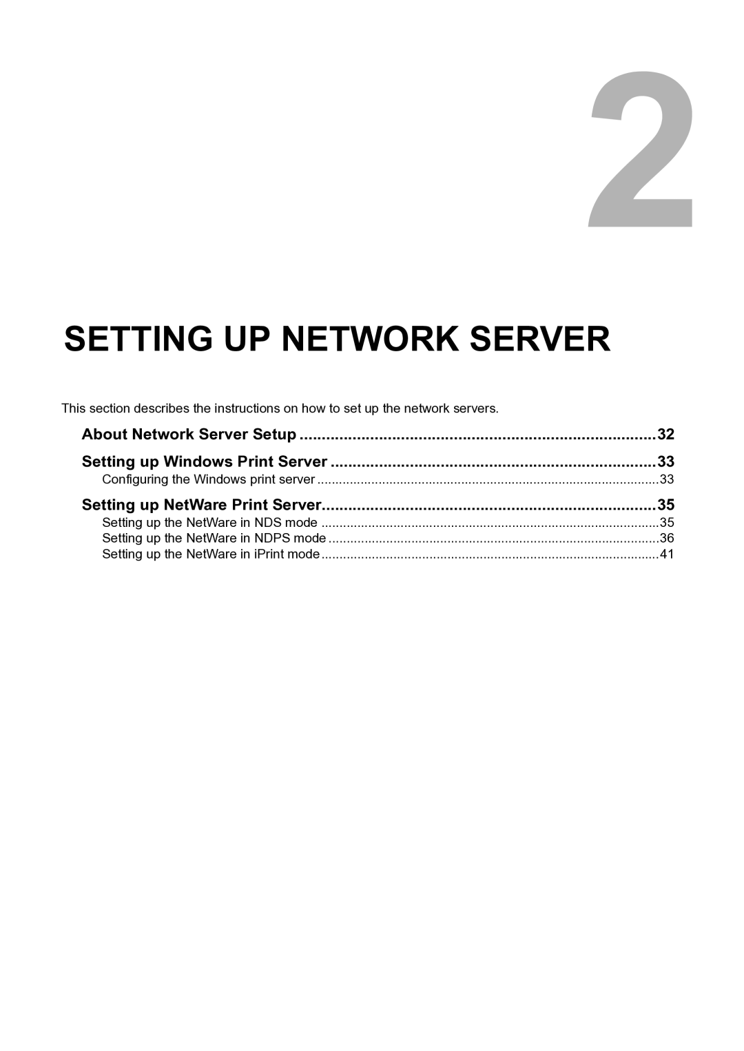 Toshiba GA-1191 manual Setting UP Network Server, About Network Server Setup Setting up Windows Print Server 