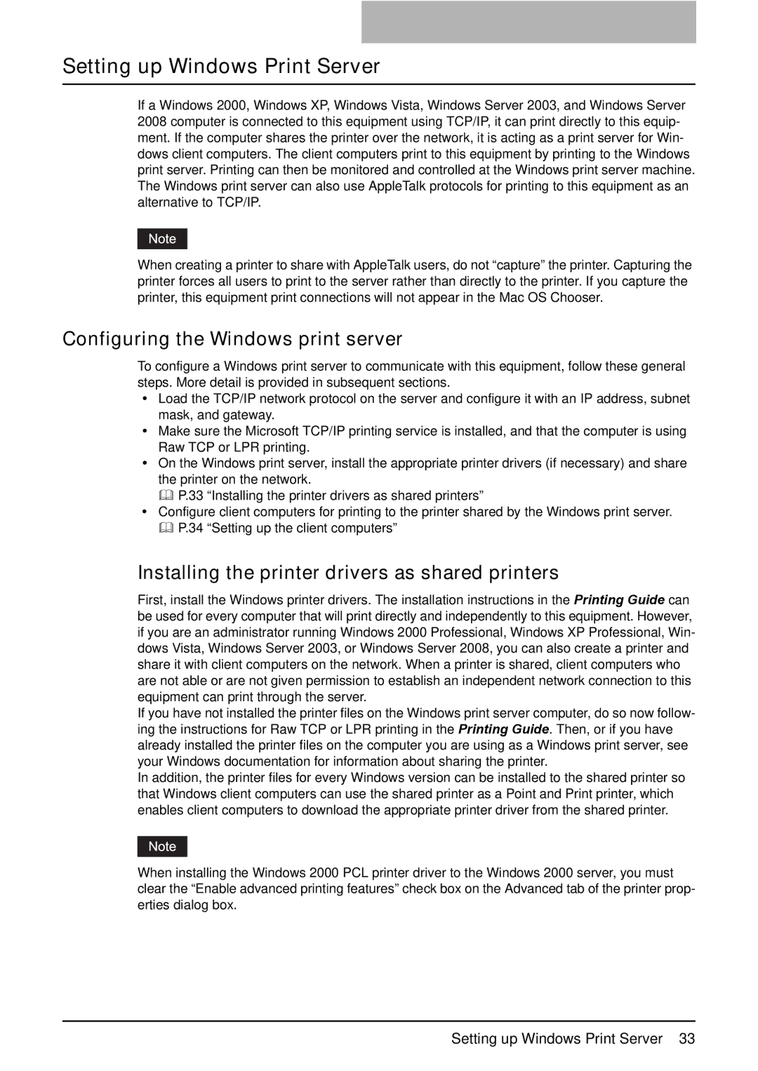 Toshiba GA-1191 manual Setting up Windows Print Server, Configuring the Windows print server 