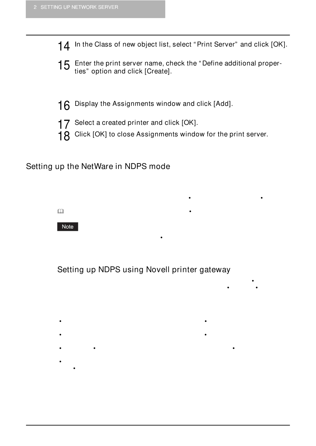 Toshiba GA-1191 manual Setting up the NetWare in Ndps mode, Setting up Ndps using Novell printer gateway 