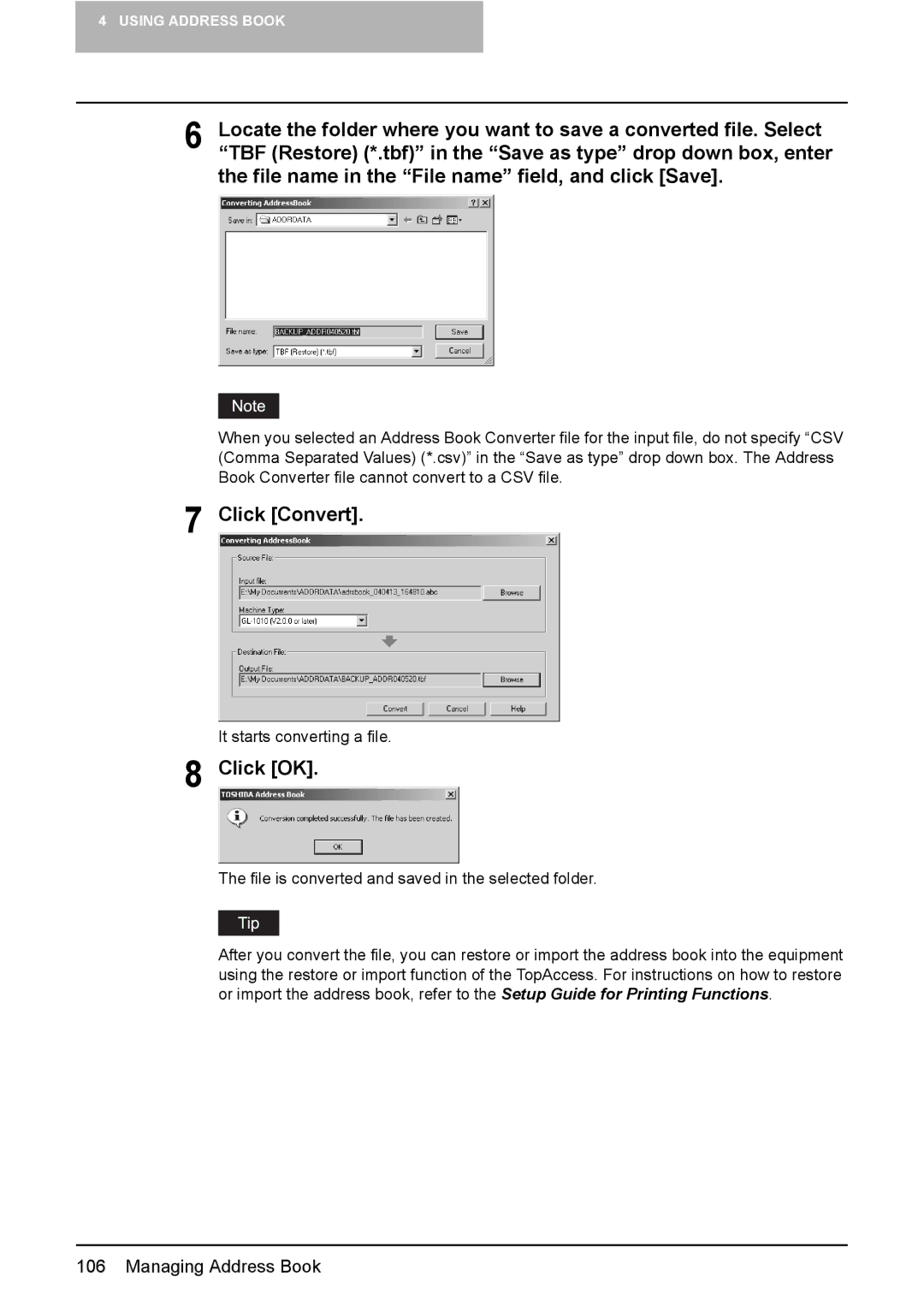 Toshiba GA-1191 manual Click Convert, File is converted and saved in the selected folder 