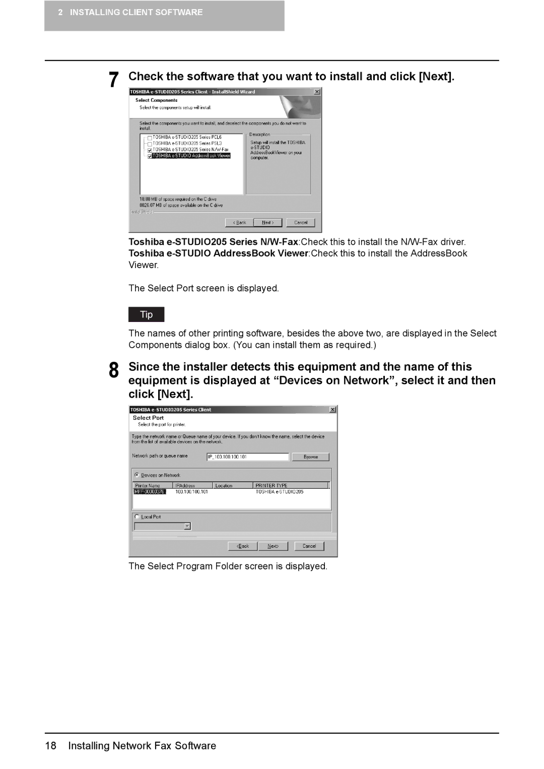 Toshiba GA-1191 manual Check the software that you want to install and click Next 