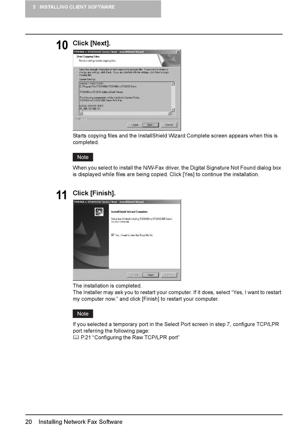 Toshiba GA-1191 manual Click Finish 