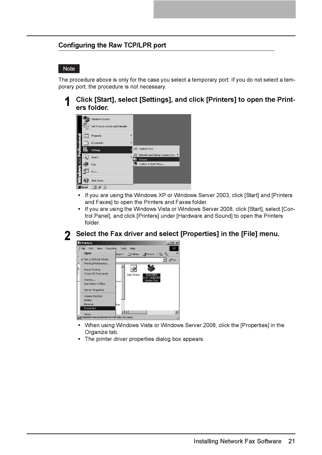 Toshiba GA-1191 manual Configuring the Raw TCP/LPR port, Ers folder 