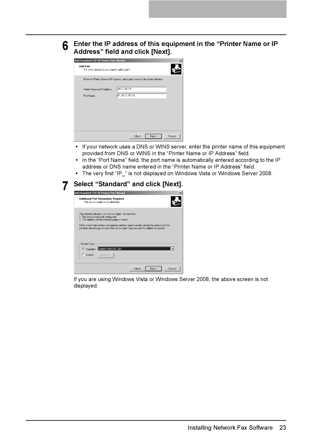 Toshiba GA-1191 manual Select Standard and click Next 