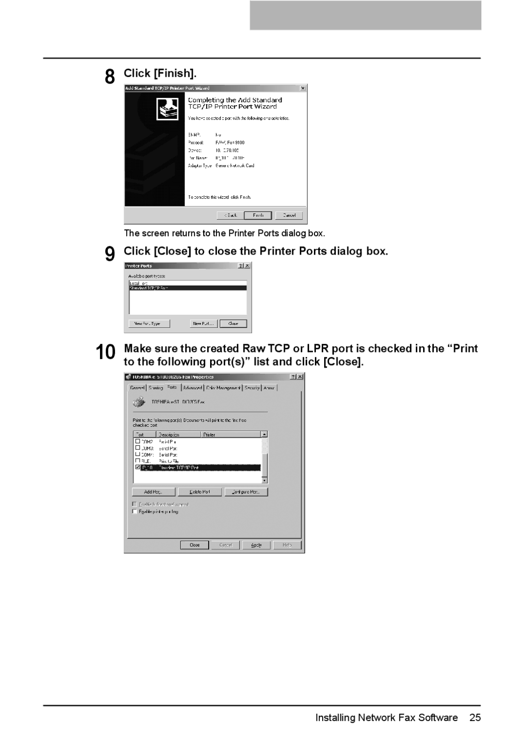 Toshiba GA-1191 manual Screen returns to the Printer Ports dialog box 