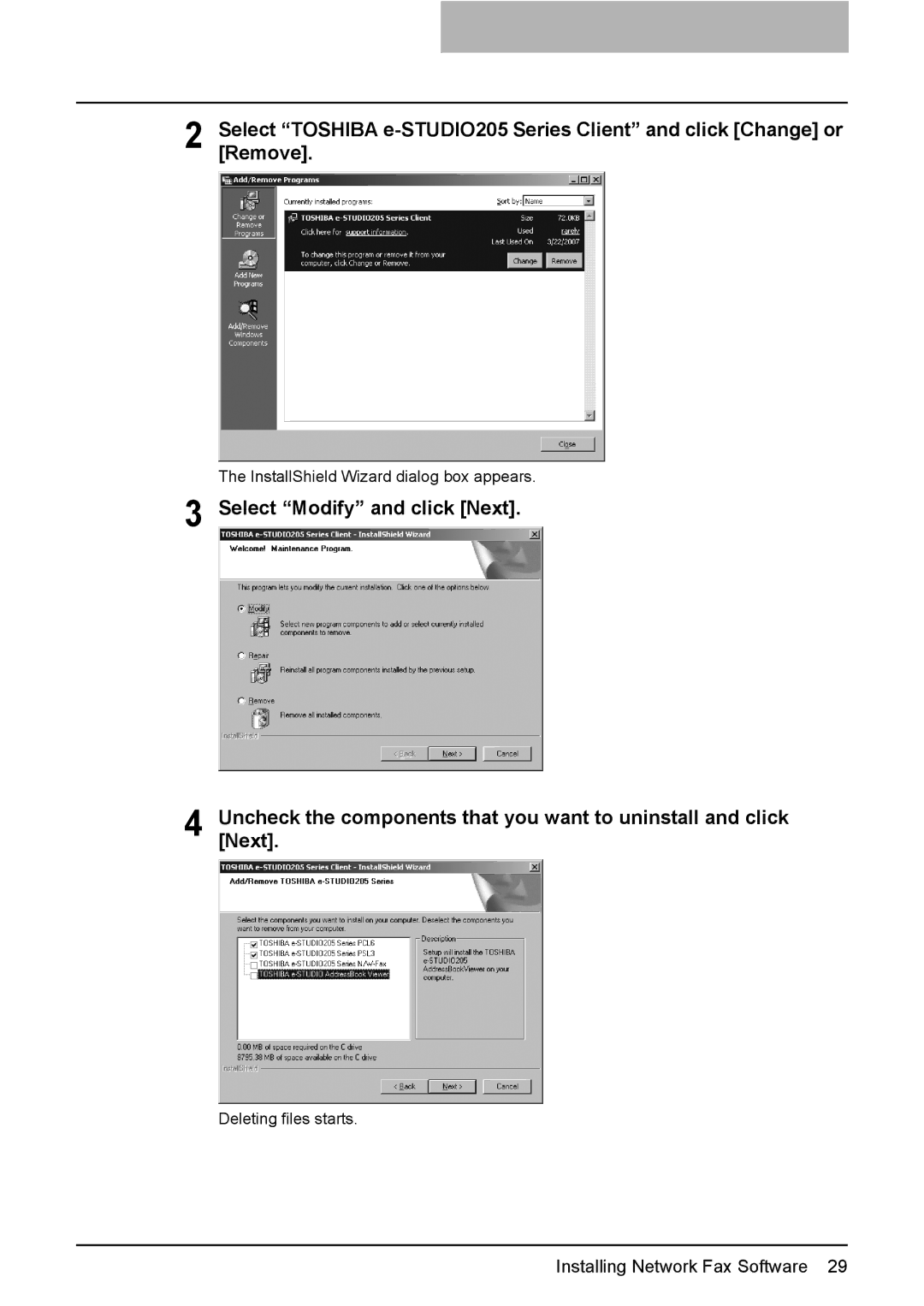 Toshiba GA-1191 manual Deleting files starts 