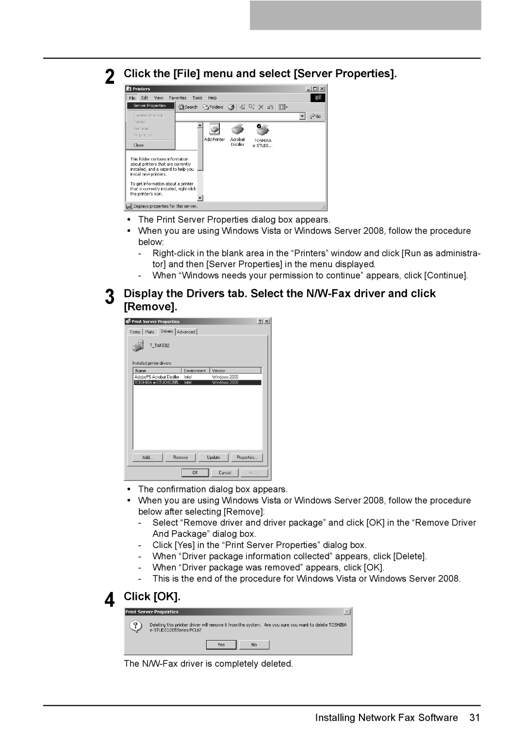 Toshiba GA-1191 manual Click the File menu and select Server Properties, Click OK 