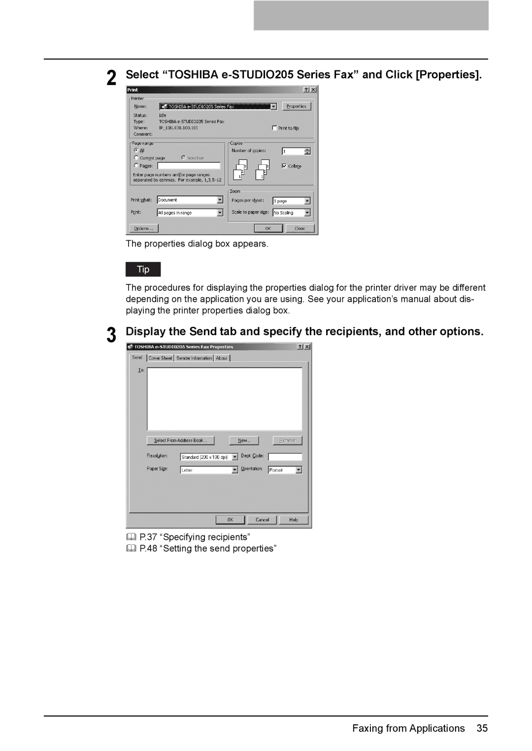 Toshiba GA-1191 manual Select Toshiba e-STUDIO205 Series Fax and Click Properties 