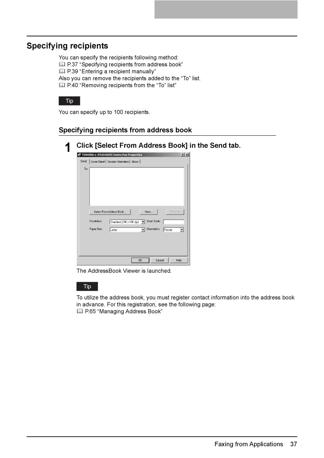 Toshiba GA-1191 manual Specifying recipients 