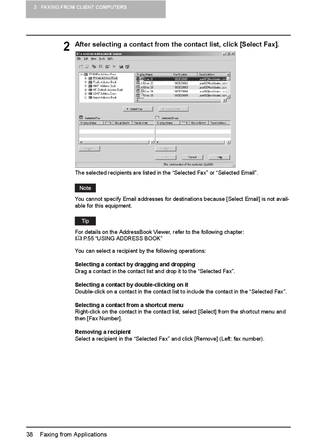 Toshiba GA-1191 manual Selecting a contact by dragging and dropping, Selecting a contact by double-clicking on it 