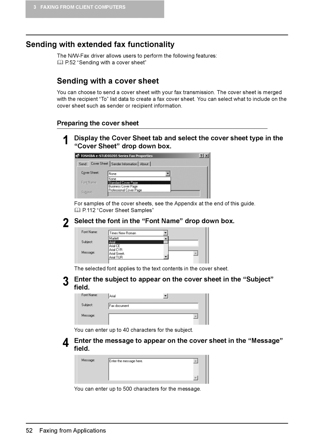 Toshiba GA-1191 manual Sending with extended fax functionality, Sending with a cover sheet 