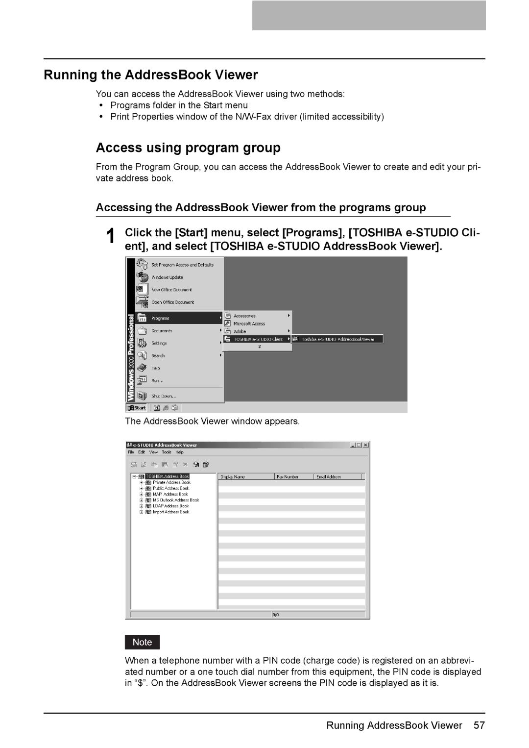 Toshiba GA-1191 manual Running the AddressBook Viewer, Access using program group 