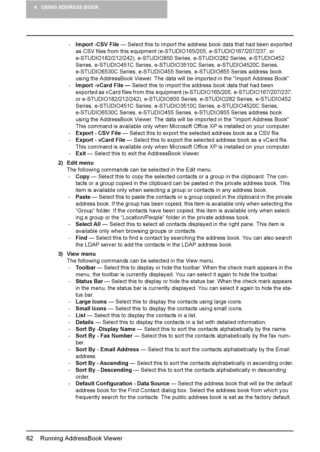 Toshiba GA-1191 manual Edit menu, View menu 